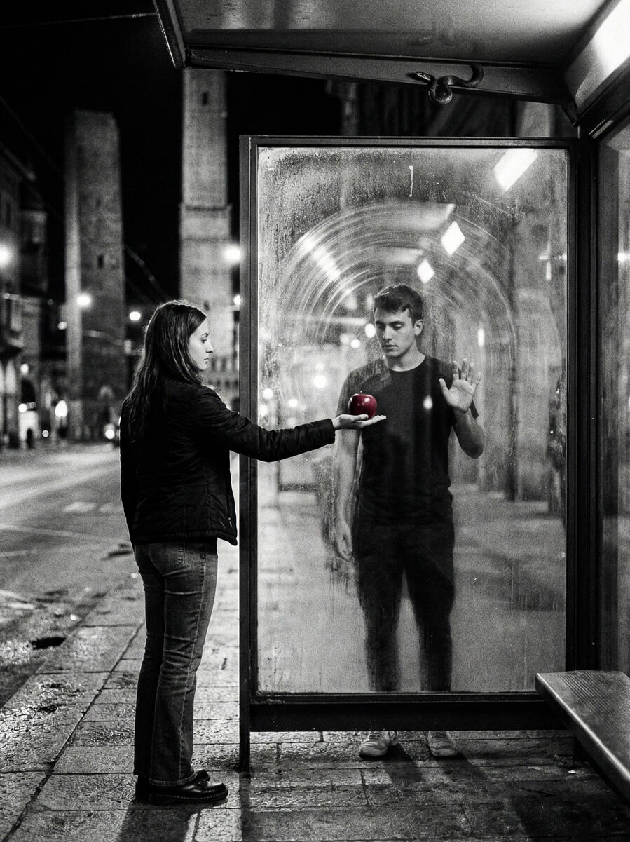 Adamo ed Eva Madonna con bimbo nel cielo frattale