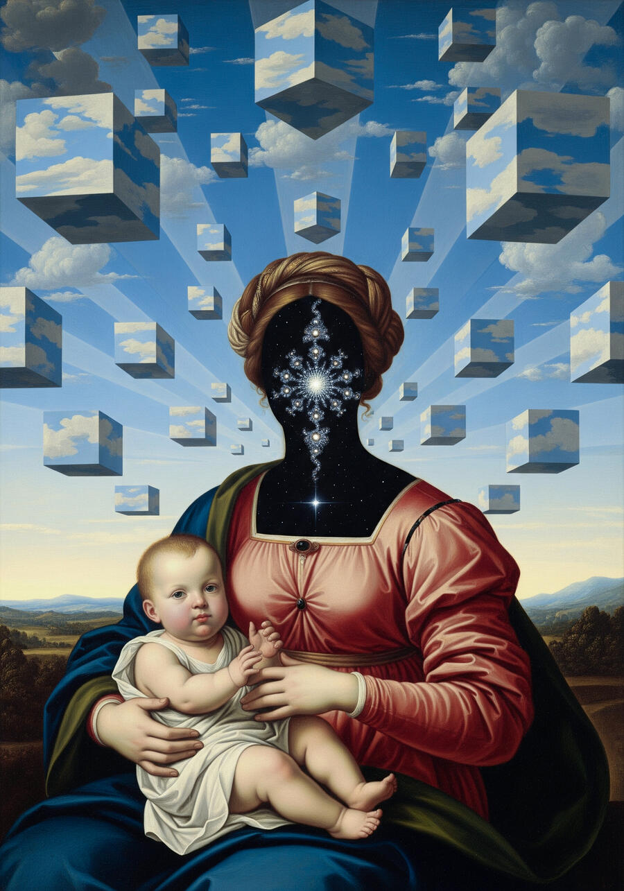 Madonna del Frattale Madonna con bimbo nel cielo frattale